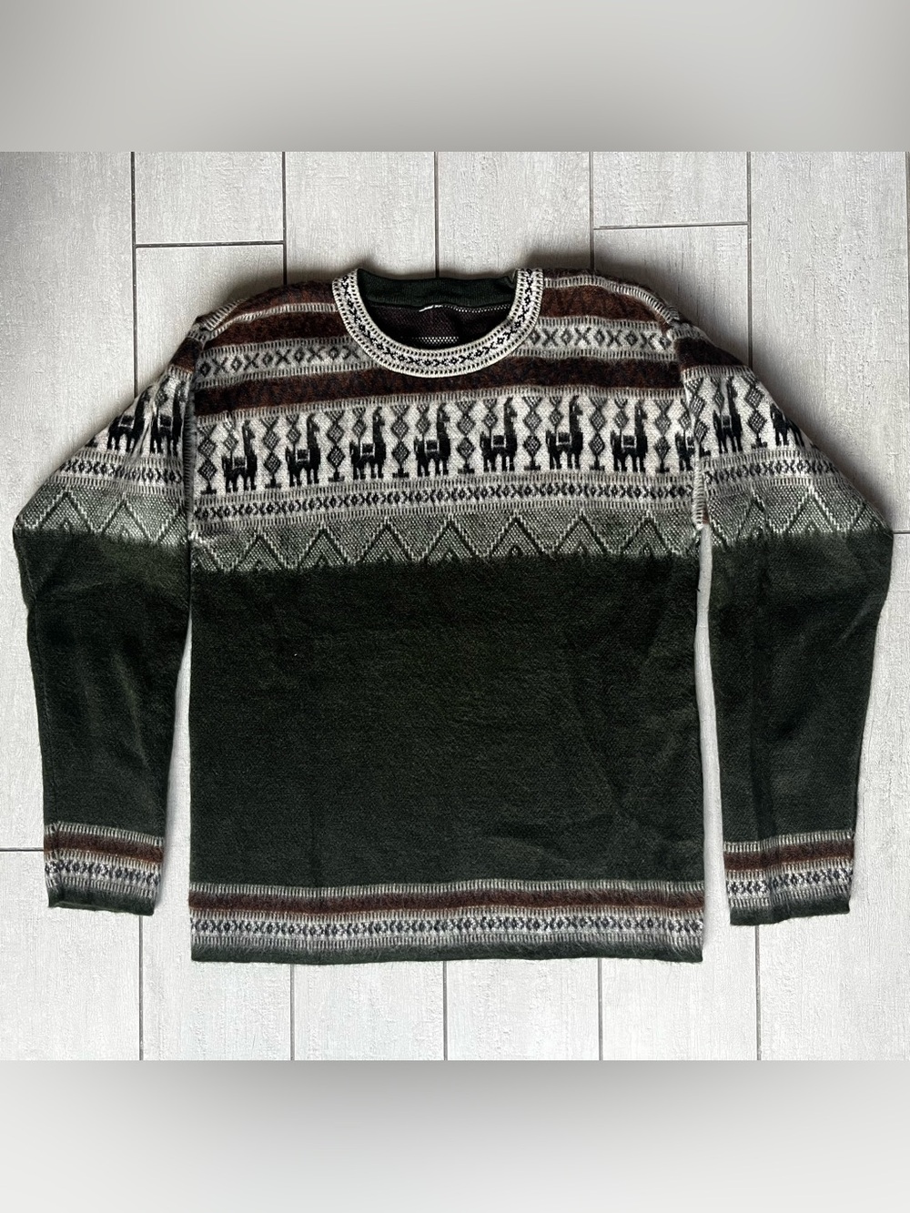 100% Wool Alpaca Sweater from Ecuador, Andean Fair Isle, Men’s Large